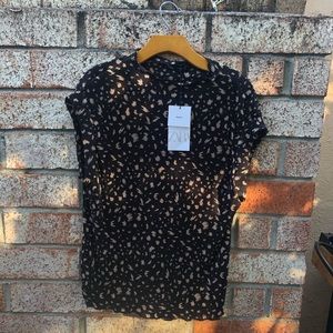 NWT Zara pleated mock neck leopard print shirt - L